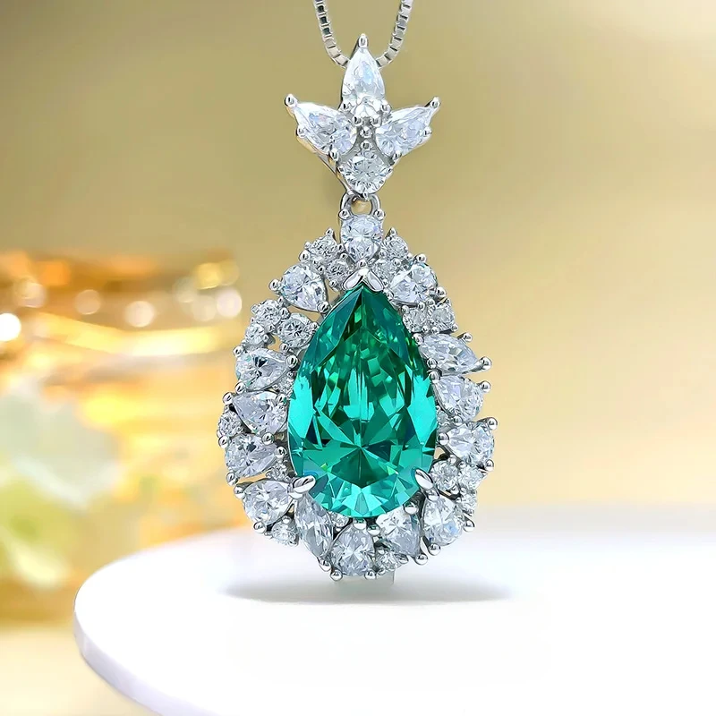 

Super Shiny Paraiba Green Tourmaline Droplet Necklace Fashionable and Elegant Pendant Imported 5A Grade Engagement Jewelry