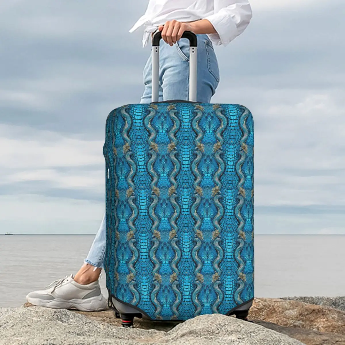 

Snake Skin Blue Snake Serpent Animal Print Viper Fashion Suitcase Cover Protection Luggage Protector Covers for 18-32 Inch
