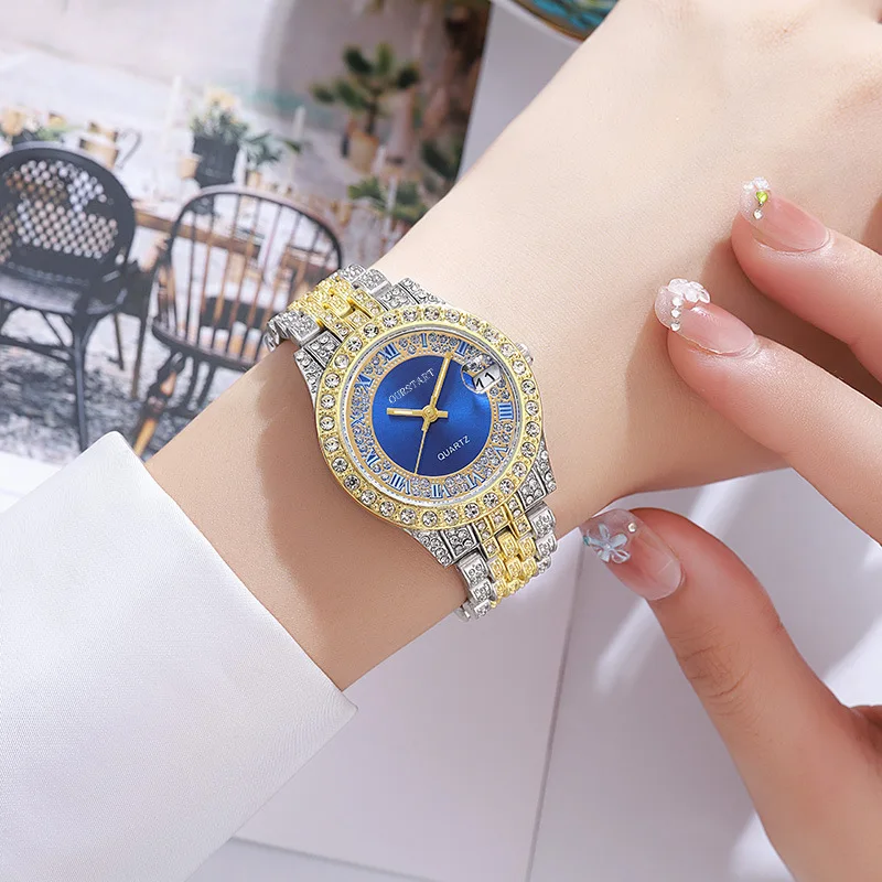 Quartz Wristwatch For Women Starry Sky Diamond Studded Calendar Ladies Quartz Watch Steel Band Elegant Casual Female Watches