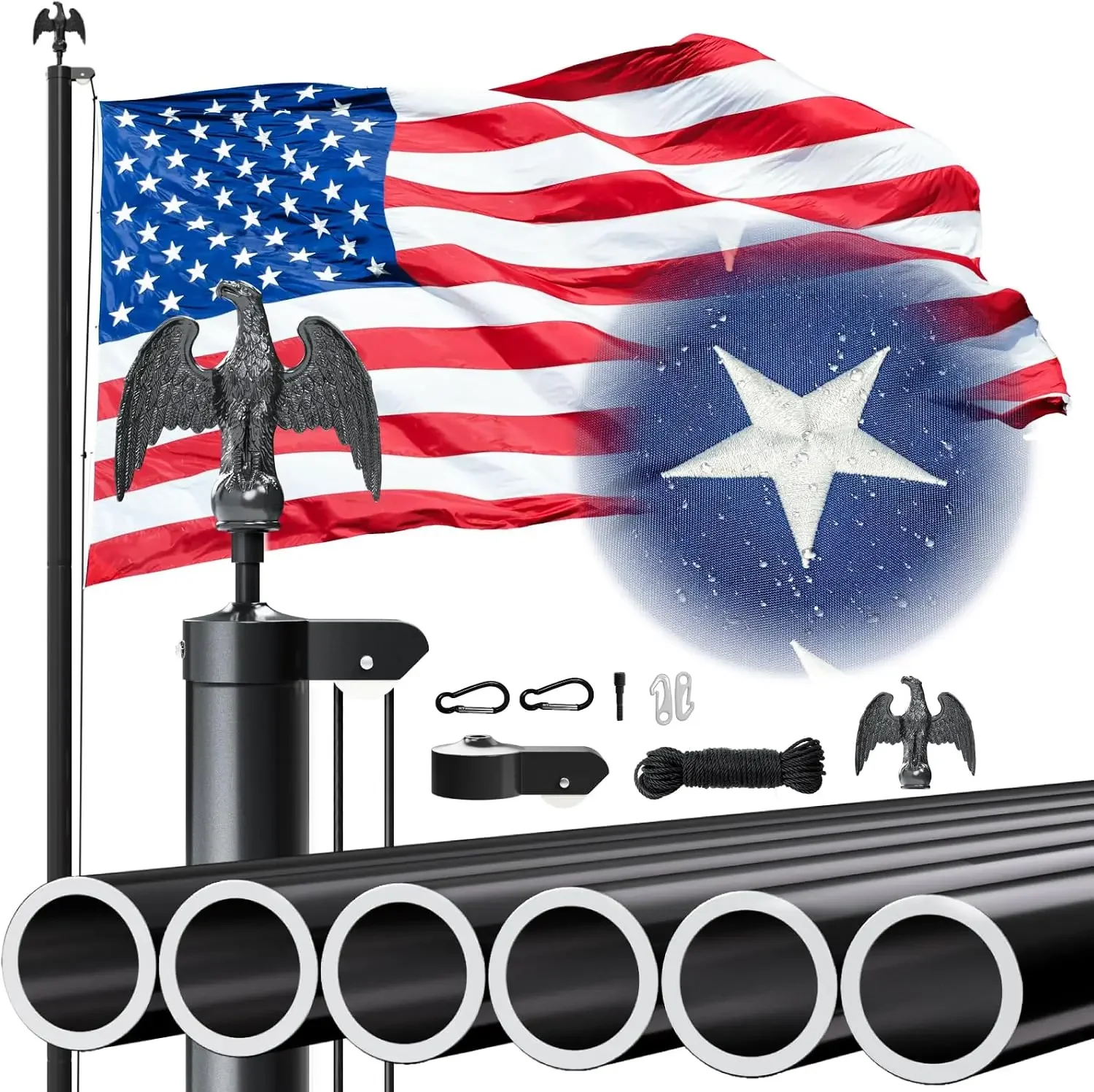 Heavy Duty 20 FT Flag Pole,Flag Pole for Outside House 12 Gauge Extra Thick Aluminum Flagpole Kit In Ground with 3x5 American