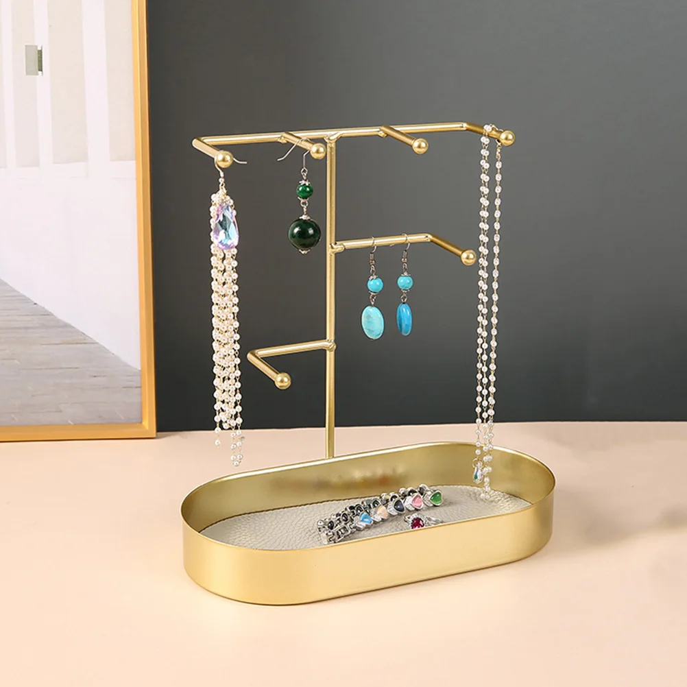 

Metal Earring Holder Jewelry Rack Necklace Hanging Display St for ganizing Golden Accessories Storage Solution