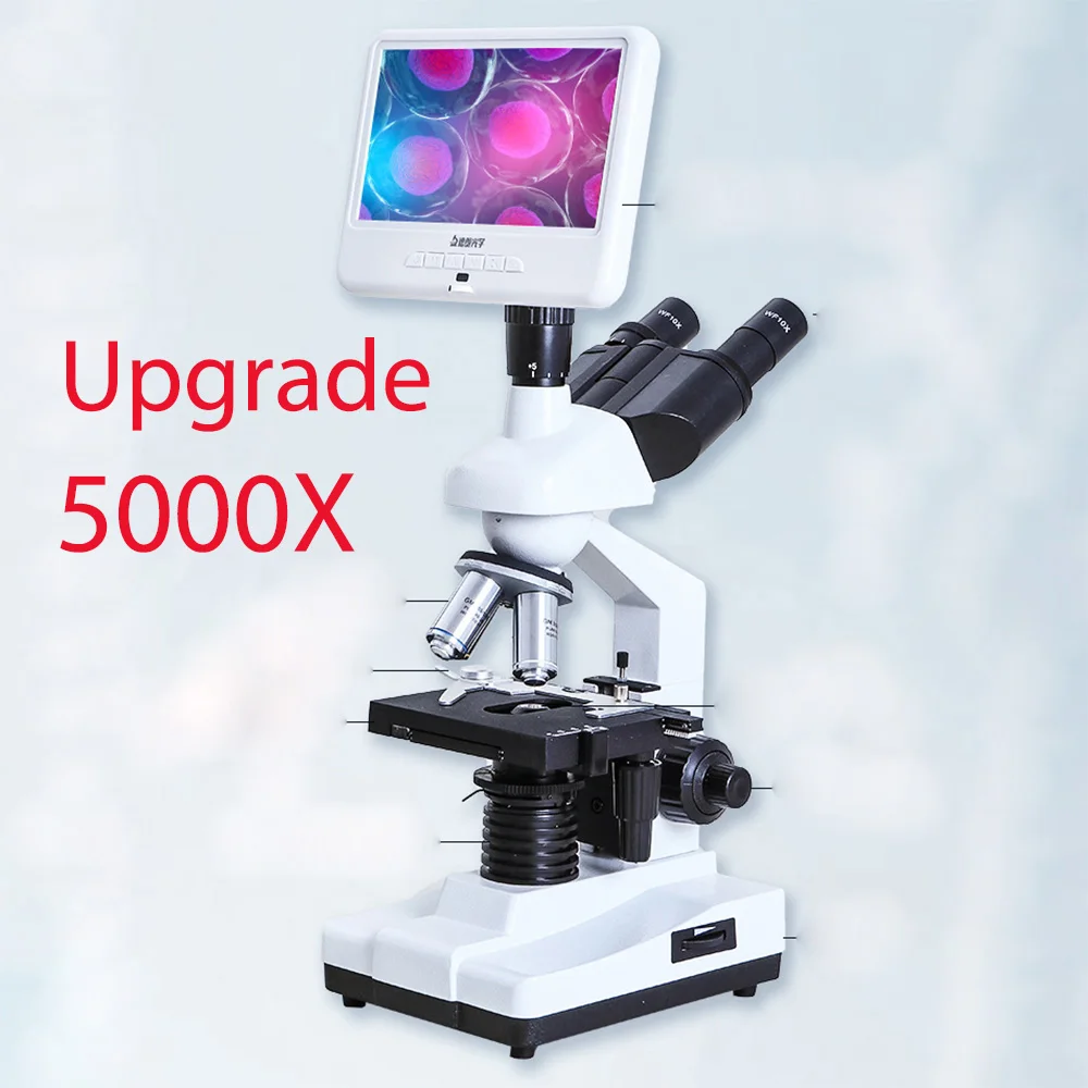 Upgrade 5000x Professional Lab biological HD trinocular microscope zoom + 7-inch LCD screen