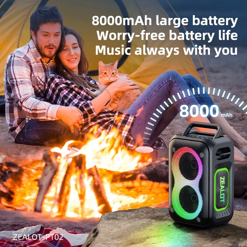 zealot_pt02 60W Bluetooth Speakers Enhanced Bass Portable Outdoor Wireless Speaker 12Hrs IPX6 Waterproof Speaker Bluetooth 5.4