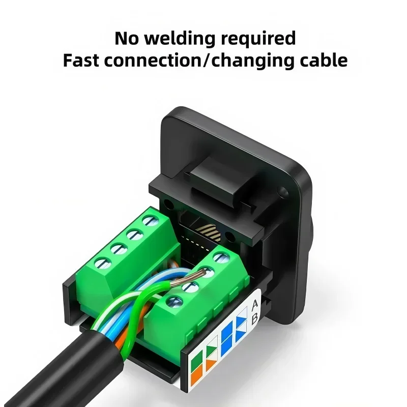 1PCS RJ45 D-type Computer Module CAT5E Network Cable Scoket RJ45 1U Cabinet Panel Shielded Solder-free Cat 5 86 Panel Connector