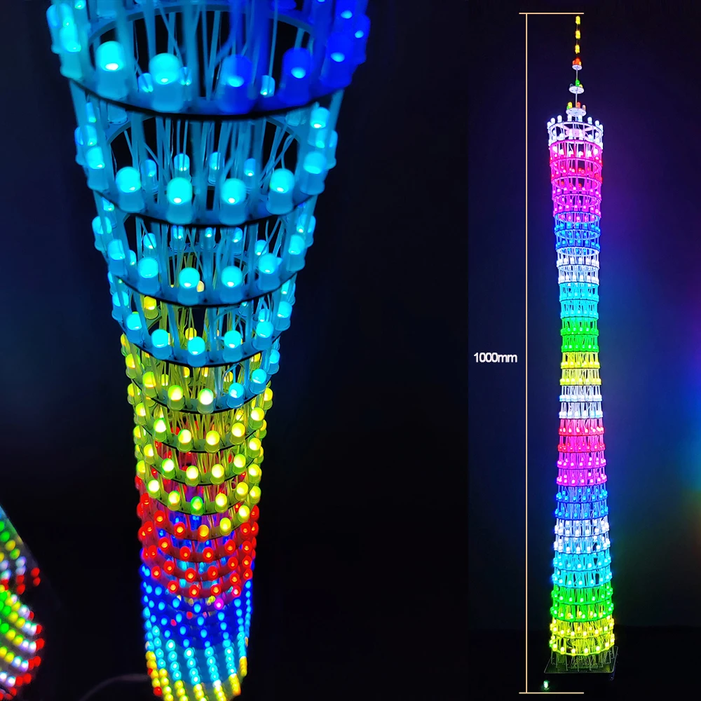 diy electronic soldering kit RGB led Canton Tower with speaker 32 floor with PCB light ring