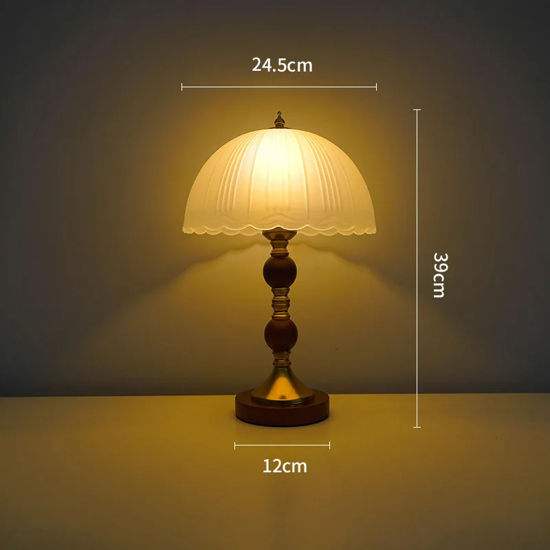 Simple glass desk lamp bedroom bedside solid wood creative desk reading decoration retro