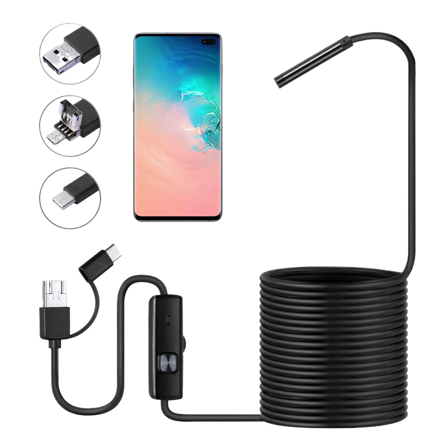3-In-1 High Definition Mobile Phone Endoscope Industrial Pipeline Dredging Underwater Camera Waterproof Car Maintenance Probe