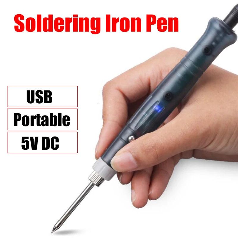 

USB Portable Mini Soldering Iron Pen Gun Tool Kit with Tin Wire Soldering Iron Stand LED Indicator 5V 8W Welding Tool for Repair