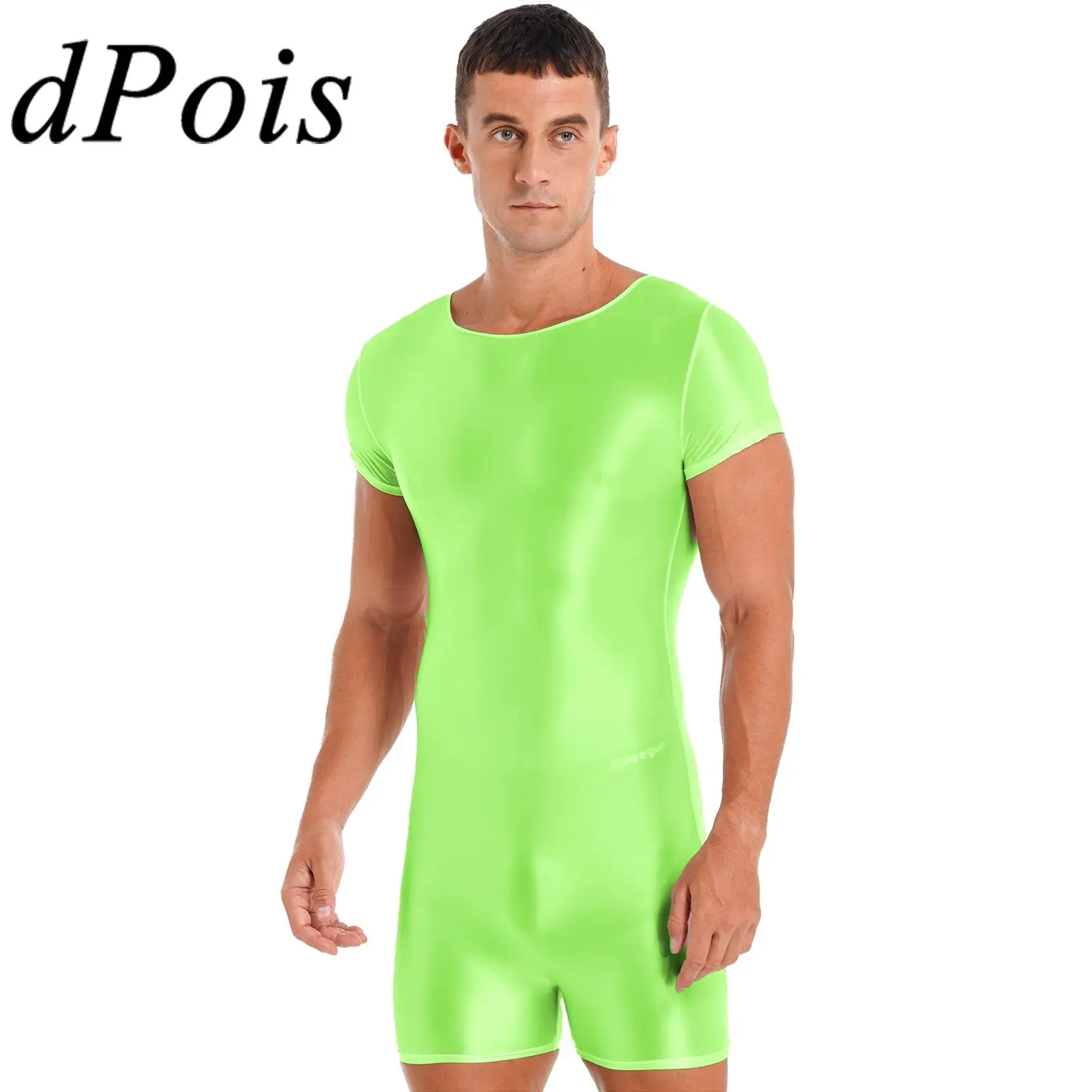 

Men's Bodysuits Glossy Short Sleeve Bodysuit Jumpsuit for Sport Running Yoga Gymnastics Leotard Unitard Workout Dancewear