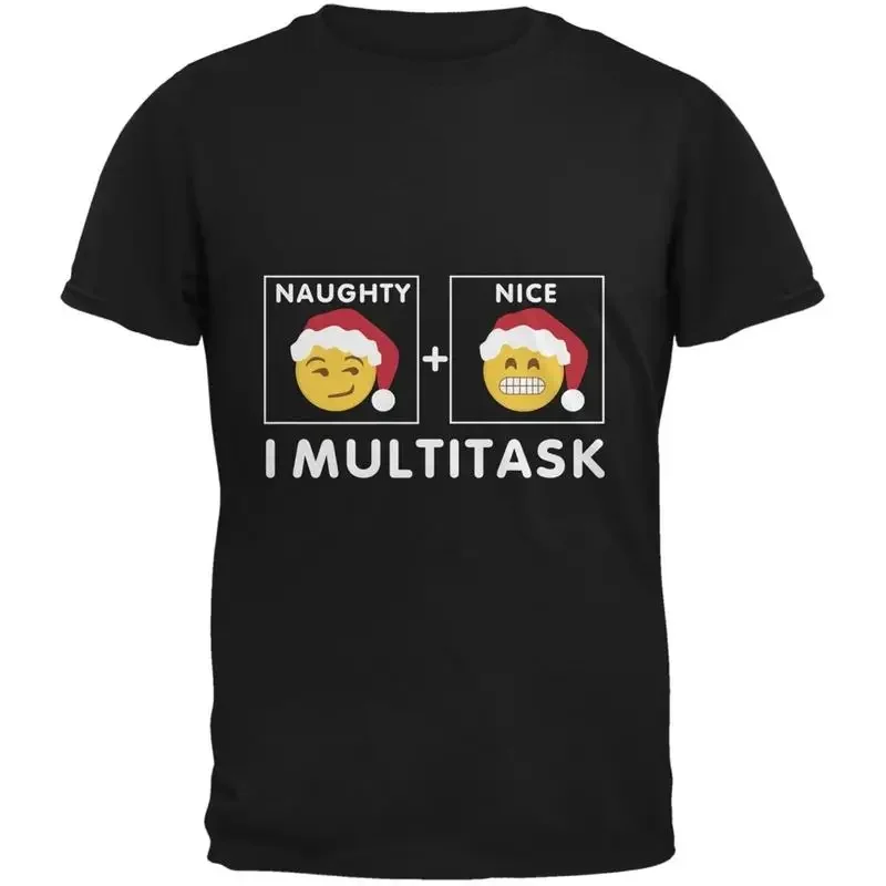 Christmas Naughty and Nice Multitask Black Adult T Shirt