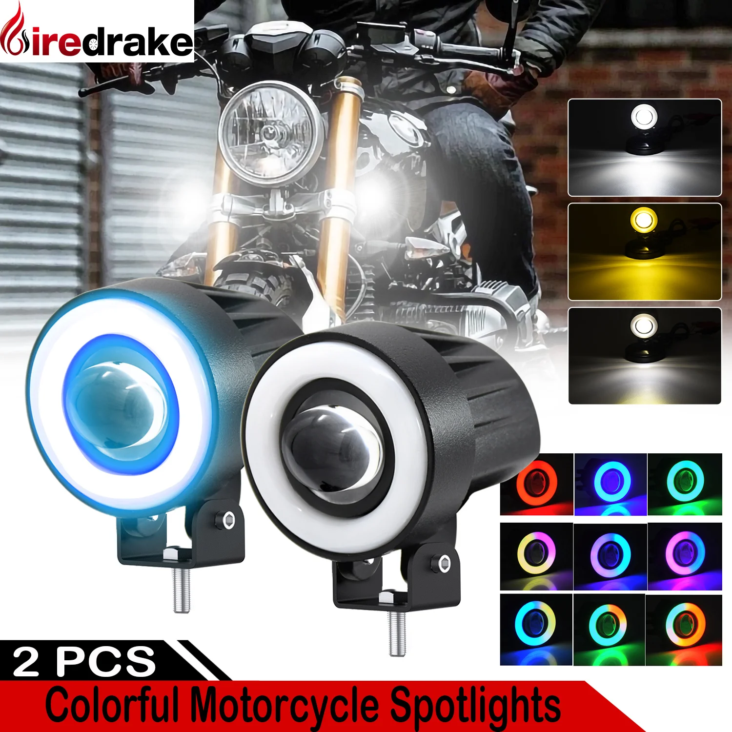 

New Motorcycle Spotlights Colorful Headlights 120W 12000LM Yellow and White Moto Headlights 6000K Fog lights for SUV Truck 9-30V