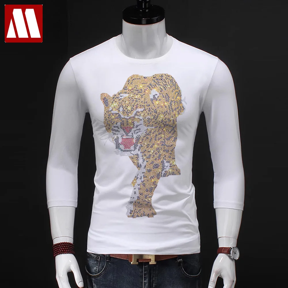 2024 New Winter & Fall Cool Tiger Rhinestone Man T Shirts High Quality Cotton T Shirt For Men T-Shirts Big Size 5XL Men's Tops