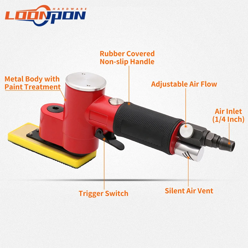 Loonpon mini lixadeira de ar de linha reta lixadeira pneumática orbital aleatória para móveis de trabalho de corpo automático superfície de metal de madeira