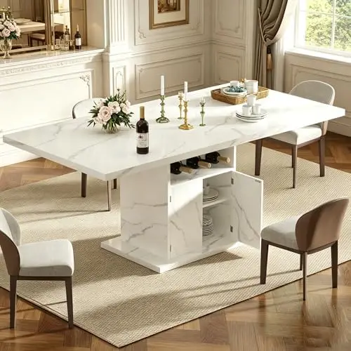 

Extendable Dining Room Table for 4-6, 47-63 Inch Faux Marble Extendable Dining Table, Modern Expandable Rectangle