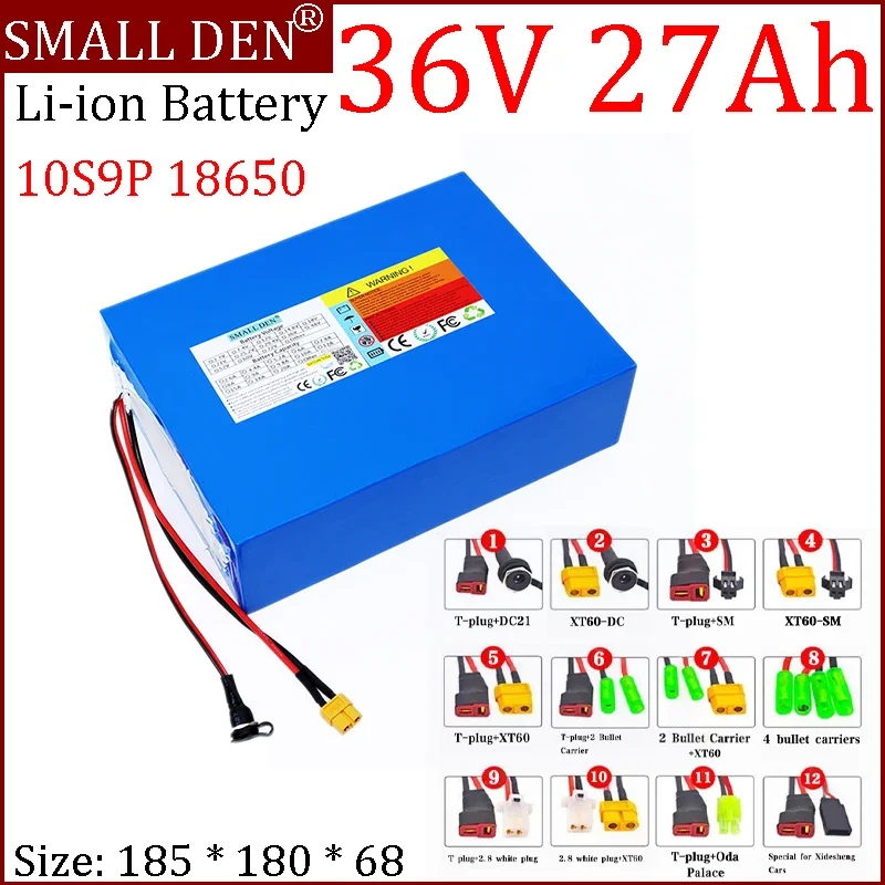 18650 New 36V 27Ah  Lithium battery 10S9P Built-in BMS 0-1000W motor For 42V E-tools two wheelers Scooter etc