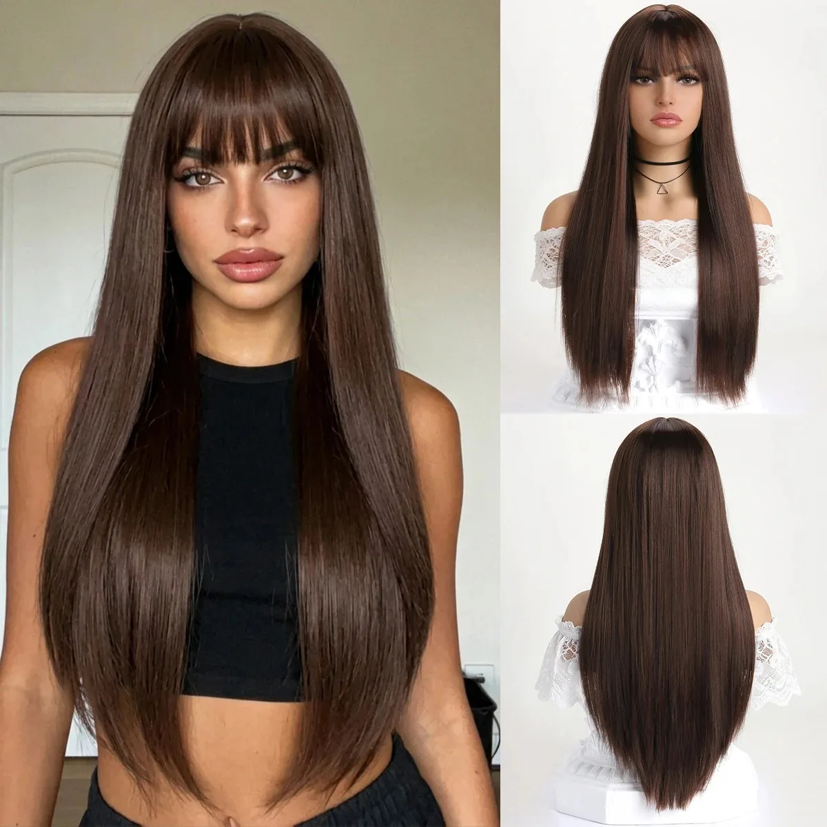 26-Inch Synthetic Wig Long Straight Hair Halloween Wig Cosplay Wig Role-Playing Party Wig High-Temperature Hairnet