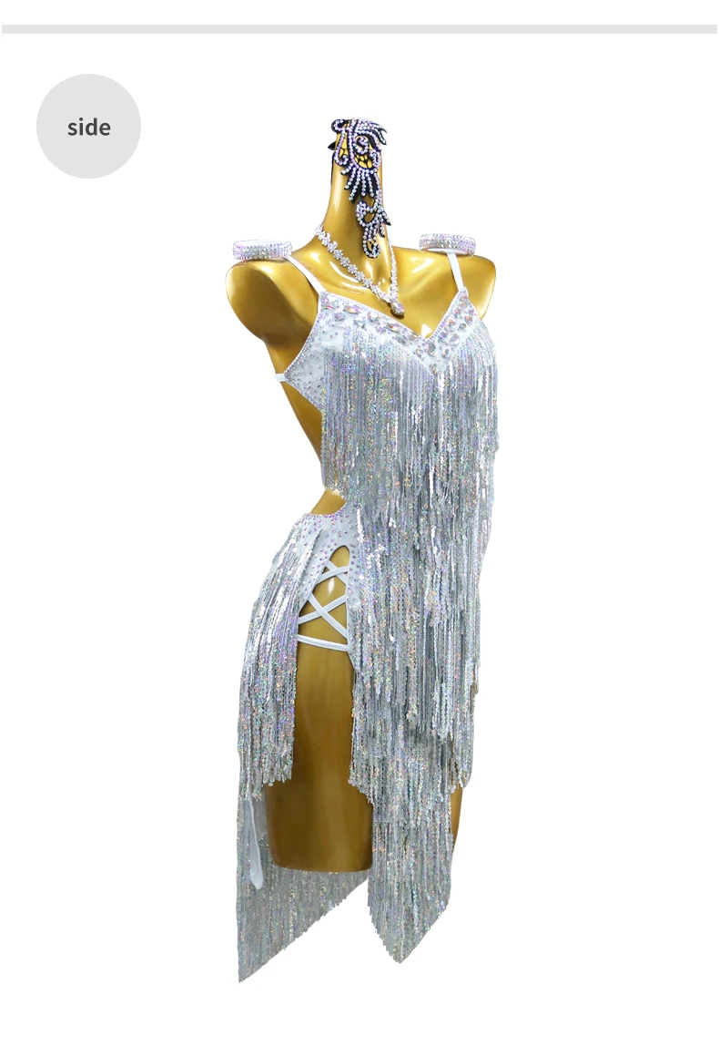 Damen Lateinamerikanisches Tanzkostüm Mädchen Karnevals-Festkleid 2026 Tanzbekleidung Performance-Kleidung Wettbewerbs-Abendkleid Fransen-Anzug – Detail 8