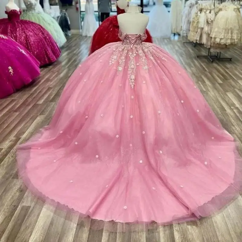 Off Shoulder Wedding Dress Sleeveless Colored Gauze Decal Dance Party Birthday Banquet Hosting Dress Fluffy Skirt Customized