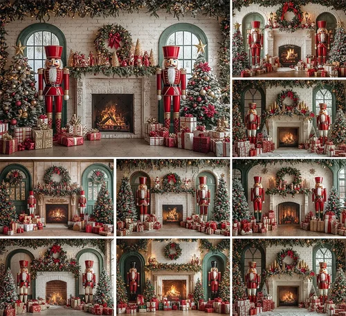 Imagen 2 del producto Fondo de fotografía Navidad chimenea interior pared de ladrillo árbol de Navidad niños retrato familiar decoración telón de fondo estudio fotográfico