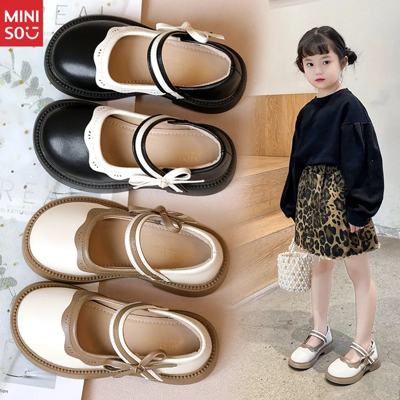 

Miniso 2025 Girls Leather Shoes, Fashion Autumn Shoes for Toddlers & Big Kids