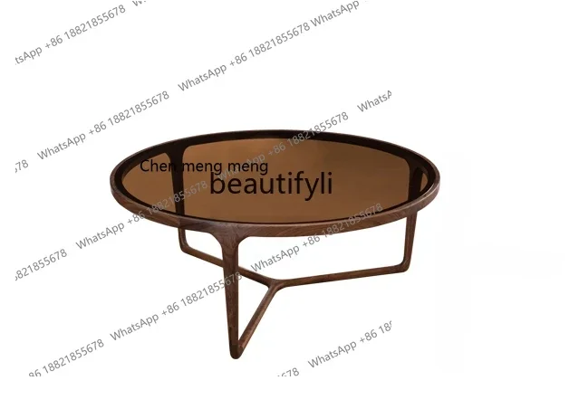 

182C North America Black Walnut Solid Wood Glass Coffee Table Nordic Living Room round Tea Table Italian Light Luxury Home