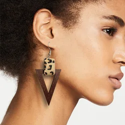 Leopard Leather Wooden Earrings Zebra Print Triangular Long Horsehair Tribal Ethnic Style Earrings For Women pendientes mujer