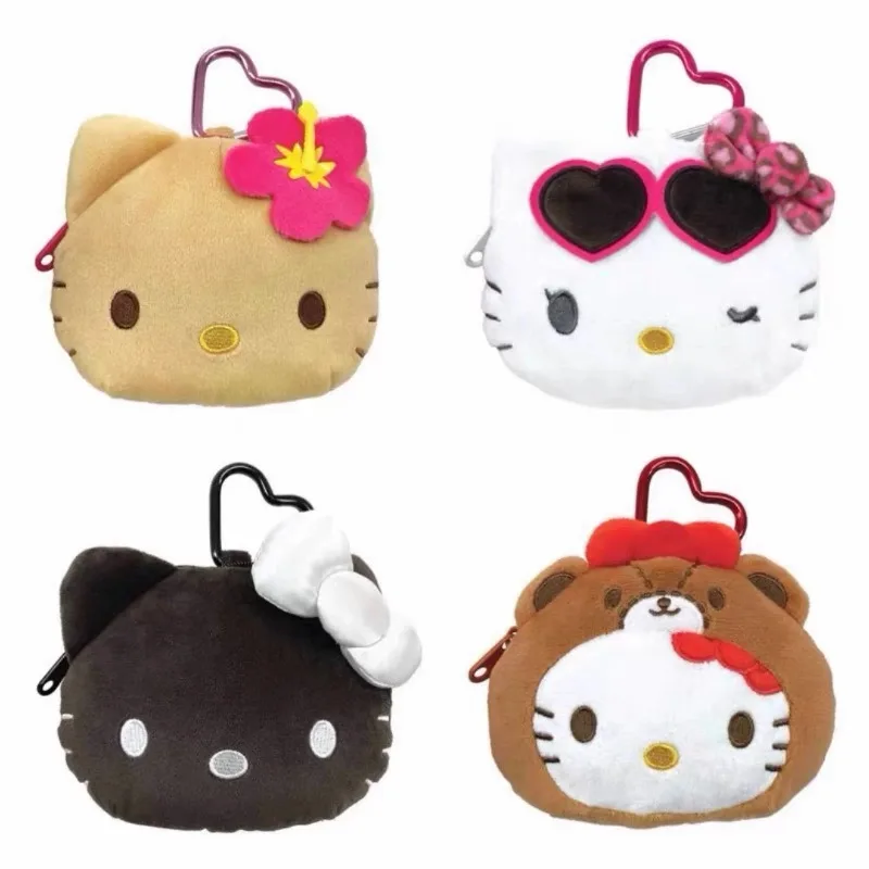 Sanrio serce Karabińczyk Kitty Pluszowa Portmonetka Czarna Skóra Cała Czarna Puszysty pluszowy kotek Zamek błyskawiczny Plecak charms do przechowywania Torba na słuchawki