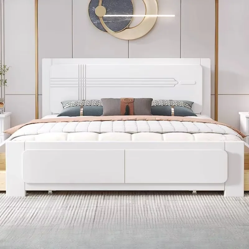 Platform Headboard Bed Frame Double European Style Under Storage Full Size Bed Frame Twin Bedroom Cama De Casal Home Furniture