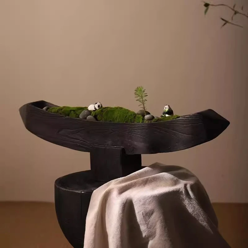 

Wabi Sabi Wood Boat Sculpture Mid-Century Home Entryway Decor Retro Style Office Miniatures Zen Showroom Photography Props