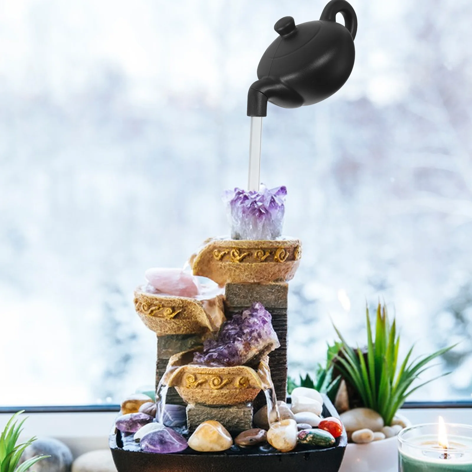 

Ceramic Teapot Accessories 13cm Black Hanging Kettle Floating Fountain Table Decorations Water Feature DIY Desktop Adornment