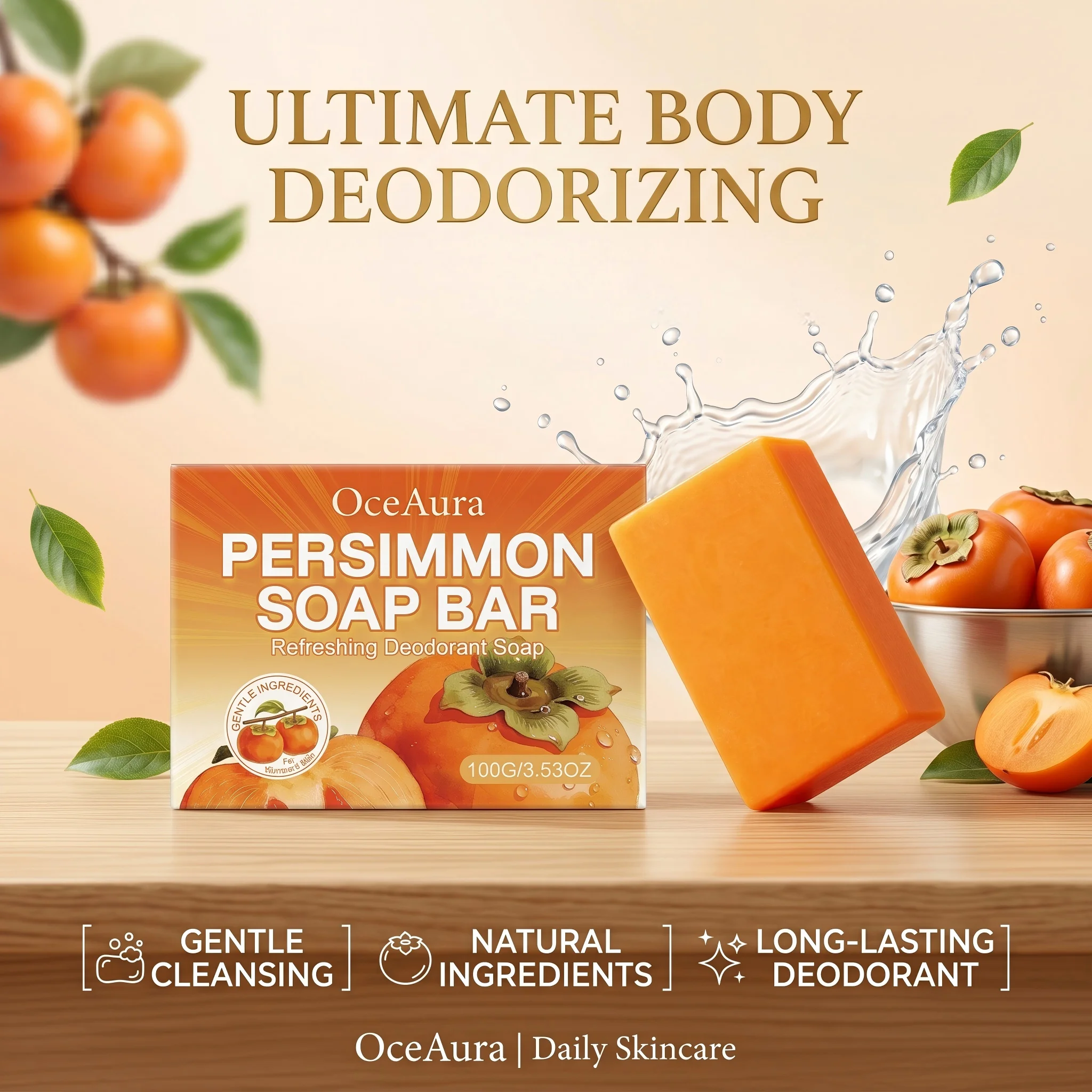 Persimmon Soap Bar Refreshing Body Cleanser for Body Odor Deodorization Gently Cleaning Skin Long Lasting Freshness Skin Care