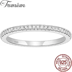 Trumium 2mm Real s925 Sterling Silver Wedding Band Cubic Zirconia Full Eternity Stackable Engagement Rings for Women Girls Gifts