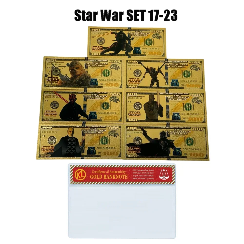 55 تصميمًا أمريكيًا لعبة نجمة الفيلم الكلاسيكي أنيمي فيلم الأوراق النقدية الذهبية بطاقات ذهبية مجموعة هدايا عيد ميلاد تذكارية للأطفال