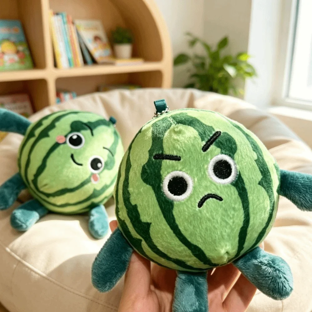 Soft Watermelon Plush Keychain Cute Creative Fruit Stuffed Doll Funny Expression Trend Watermelon Plush Keyring Boys Girls