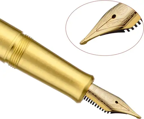 Hongdian M2 Brass Fountain Pen EF/F/M/Long Knife Nib Short Pocket Portable Writing Pen with Converter
