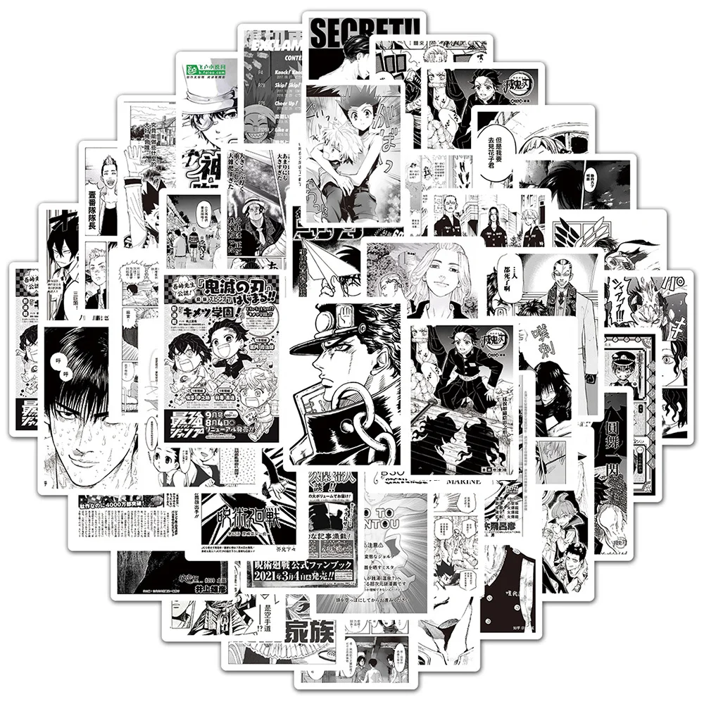 10/30/50/100 قطعة كلاسيكي كول انمي ياباني ملصقات أسود أبيض مانغا ملصق Skateboard بها بنفسك لوح التزلج دفتر الهاتف الشارات لعبة أطفال
