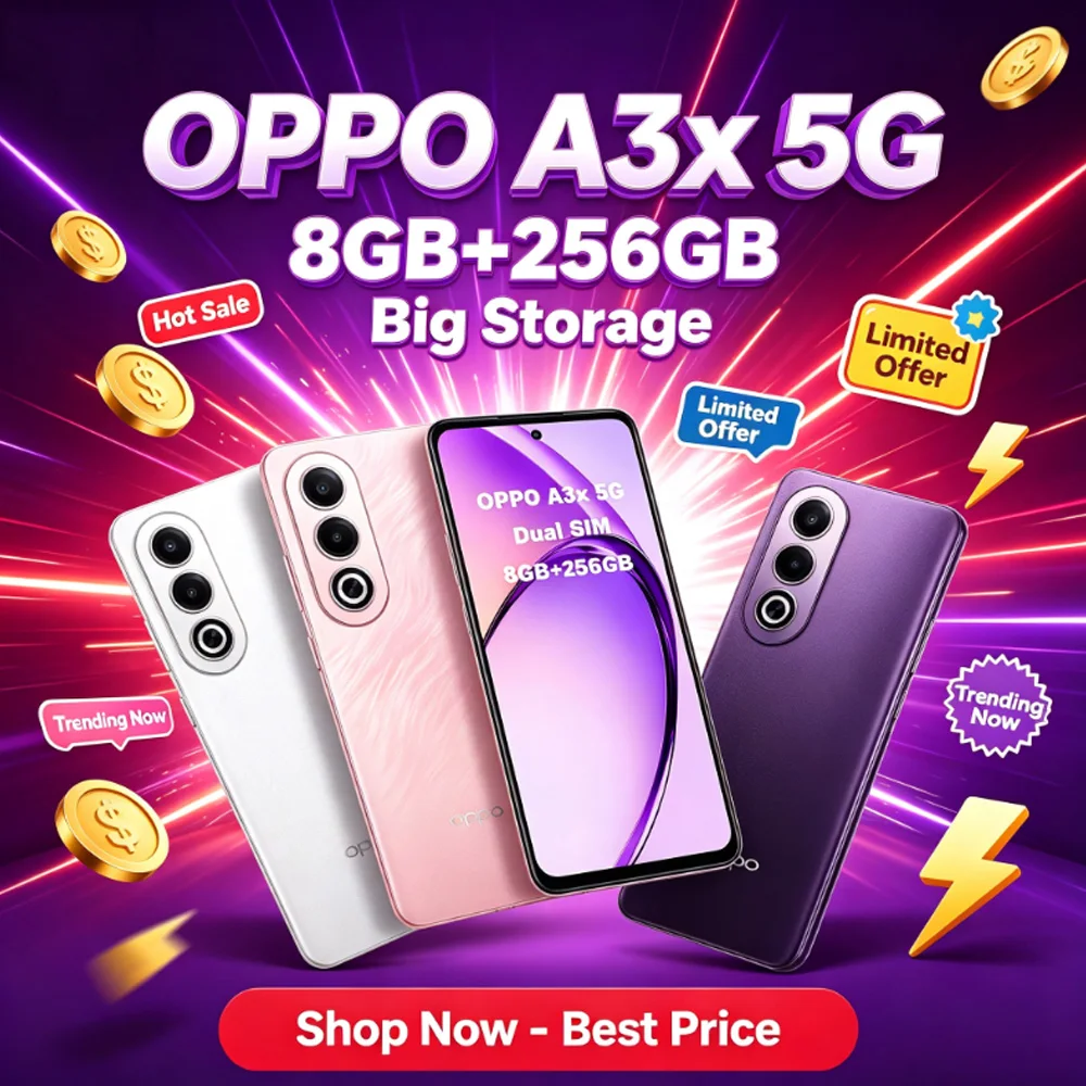 OPPO A3x 5G Smartphone 6.67 Inch Bright Screen Dimensity 6300 5100mAh 45W Fast Charging Dual SIM 5G Mobile Phone-Global Version