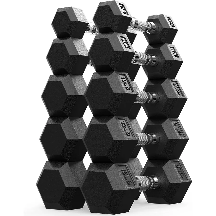 Juego de mancuernas hexagonales de 45550 lb, mancuernas de gimnasio en casa con revestimiento de goma para entrenamiento de fuerza y ejercicios físicos, pesas de mano ajustables