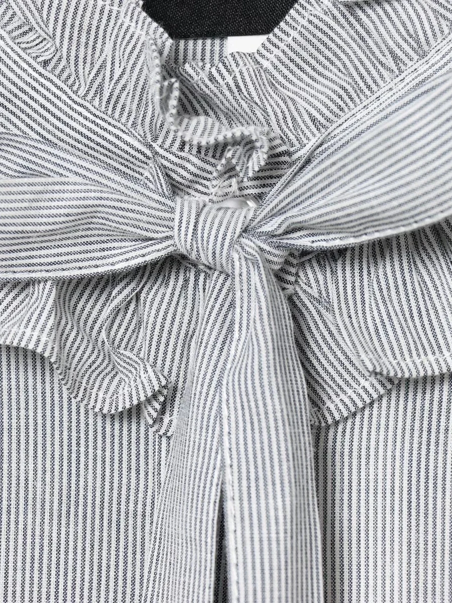 TWOTWINSTYLE قمصان مكتب أنيقة مخططة للنساء تكدرت طوق التعادل التفاصيل طويلة الأكمام تكدرت الكفة ضئيلة قميص الإناث الربيع