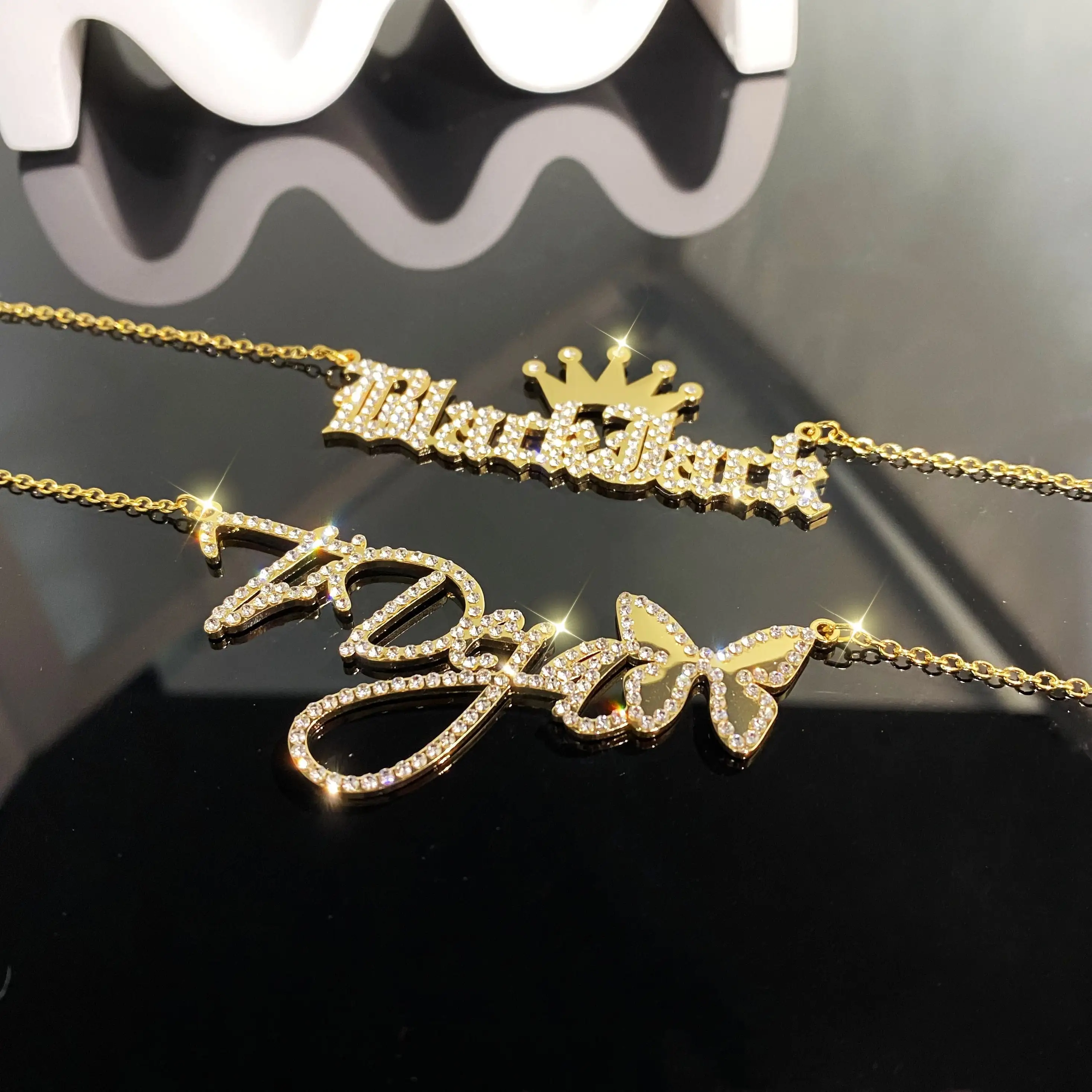 

Big Diamond Name Necklace Script Diamond Necklace Handwritten Name Necklace Personalized Bling Iced Out Name Jewelry for Her