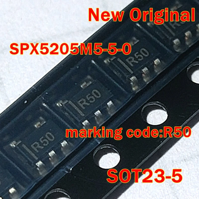 1pcs to 100pcs SPX5205M5-5-0 SPX5205M5-5.0/TR marking code:R50 SOT23-5 New Original 150 mA, Low-Noise LDO Voltage Regulator