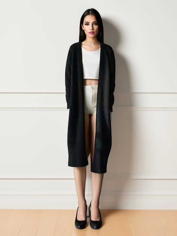 

Autumn and Winter New Women's Medium and Long Loose Sweater Casual Solid Color Knitted Long-sleeved Cardigan Women's Sweater