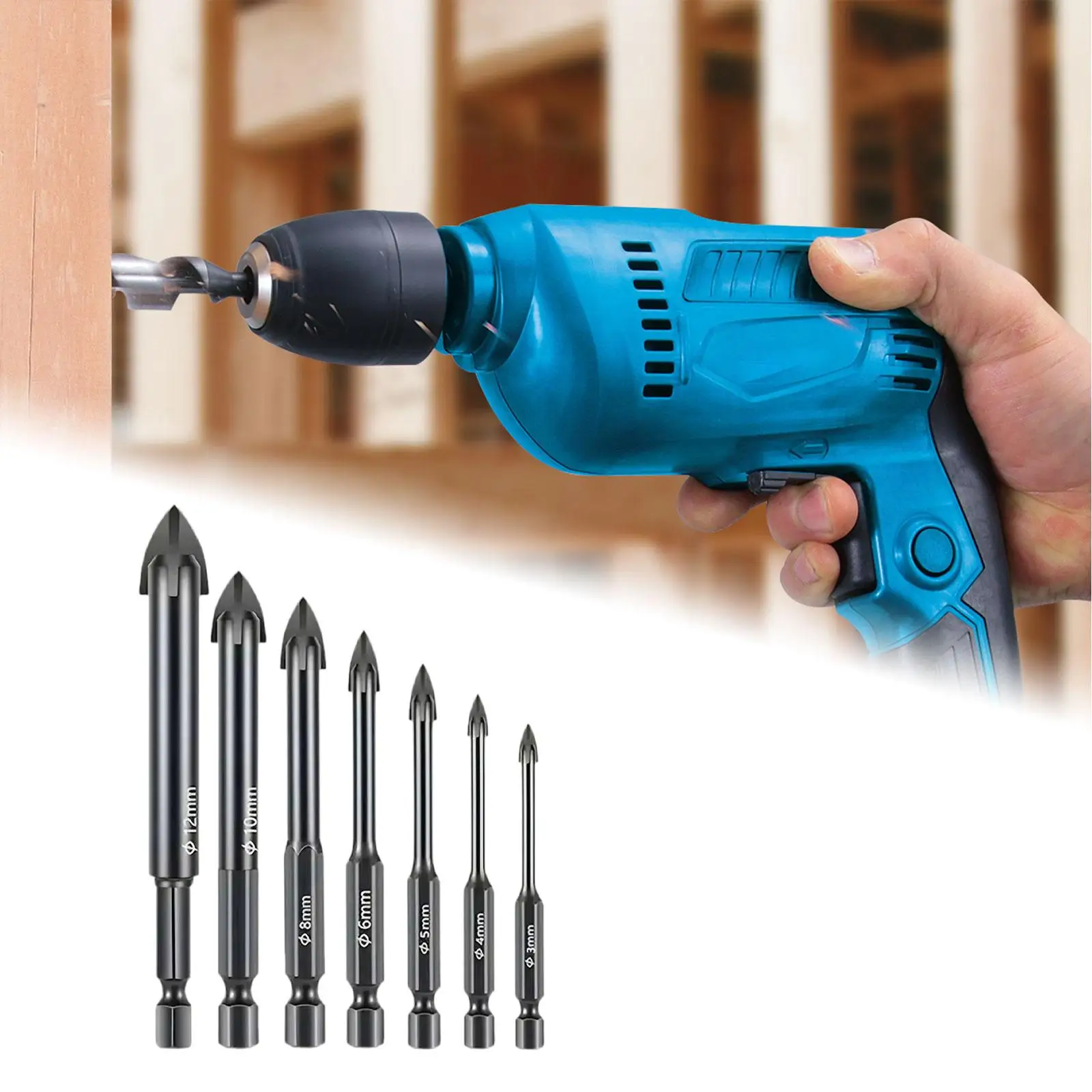 7x Masonry Drill Bit Set Premium Portable for Concrete Cement Wall Mirror
