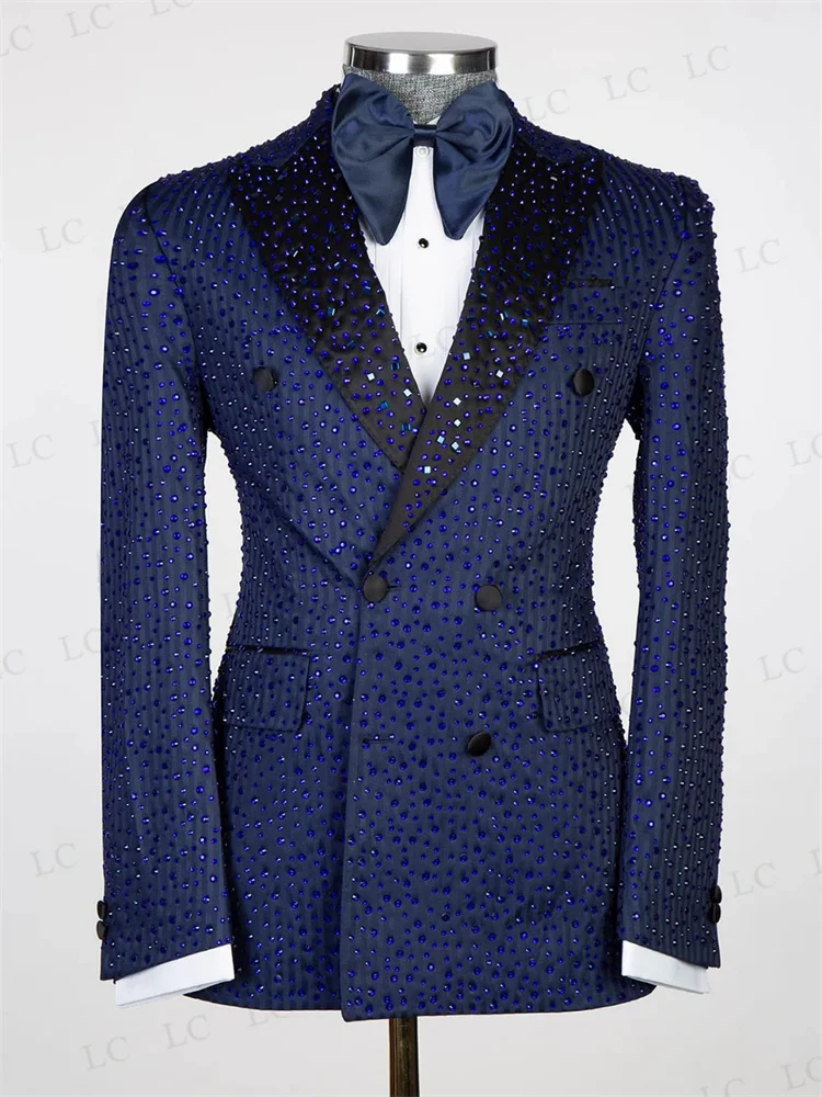 Sparkly Beadings Diamonds One Piece Blazer Men Suits Tuxedo Buttons Fashion Formal Prom Wedding Groom Plus Size Custom Made