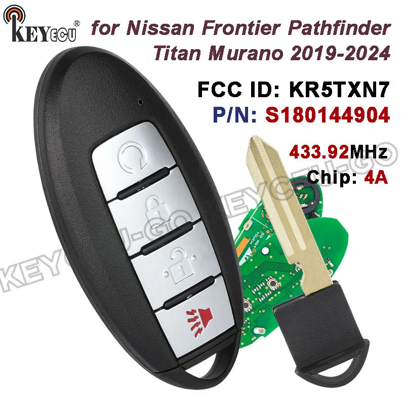 

Чип KEYECU 434 МГц 4A S180144904 FCC ID: KR5TXN7 для Nissan Pathfinder Titan Murano Keyless-go Smart Remote Key Fob 4 кнопки