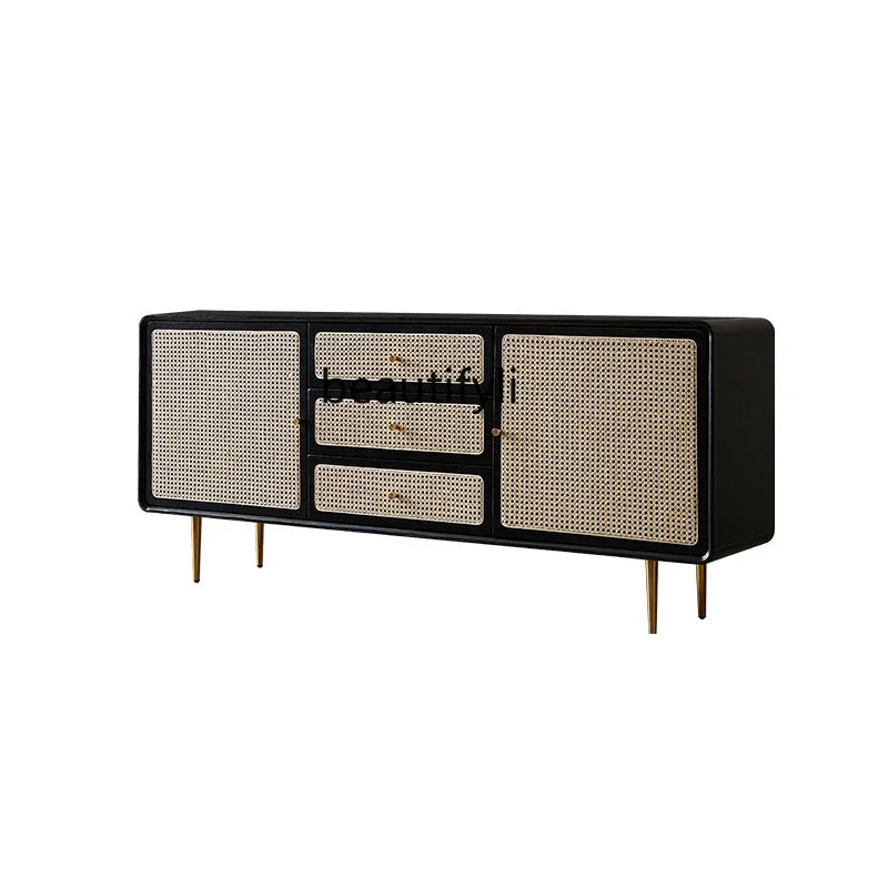 

Nordic Solid Wood Modern Minimalist Rattan Storage Drawer Short Three-Bucket Cabinet Hallway Sideboard Cabinet