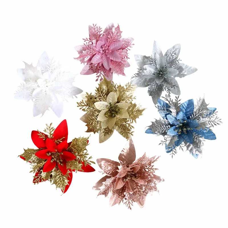 

Christmas Decorations Flocked Artificial Flowers Powder Sprinkled Xmas Tree Wreath Ornaments for Home Party Holiday