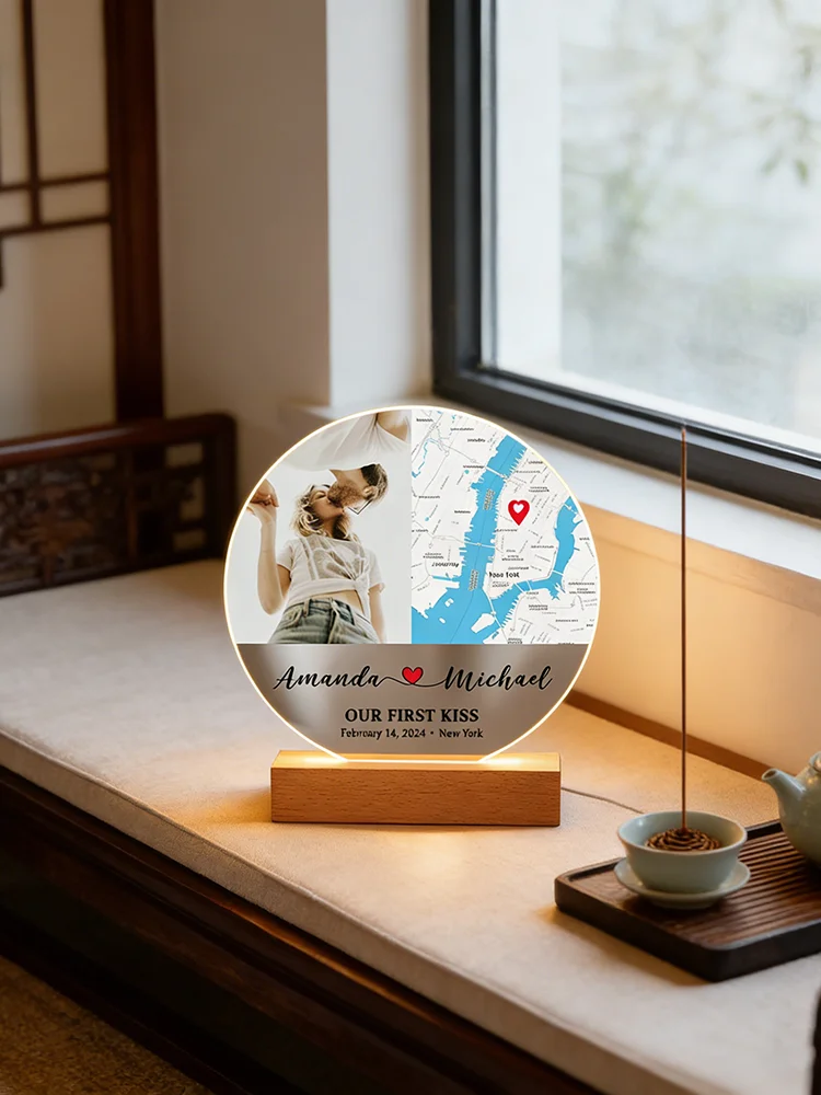 

Couple Photo Acrylic Night Light Valentine Map Plaque Custom Anniversary Gift Preserve Memories Warm Home Decor For Sweethearts