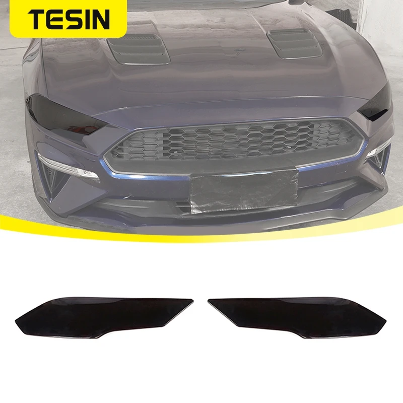 TESIN Smoky Black Car Headlight Light Lamp Decoration Cover for Ford Mustang 2018 2019 2020 2021 2022 2023+ Exterior Accessories
