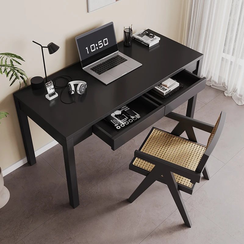Modern Simple Luxury Retro Black Computer Desk All Solid Wood Home Study Writing Desk For Bedroom Dining Table Use
